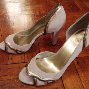 Price⬇️ NWT - Franco Sarto open toe suede heels