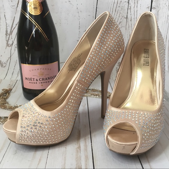 Jennifer Lopez Shoes - SALE! Cream satin & crystal platform peep toe pump