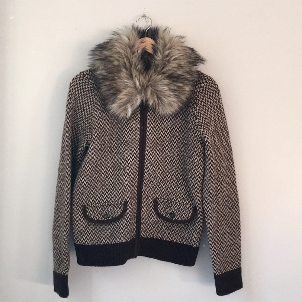 Ralph Lauren Fur Collared Sweater Jacket - Picture 2 of 5