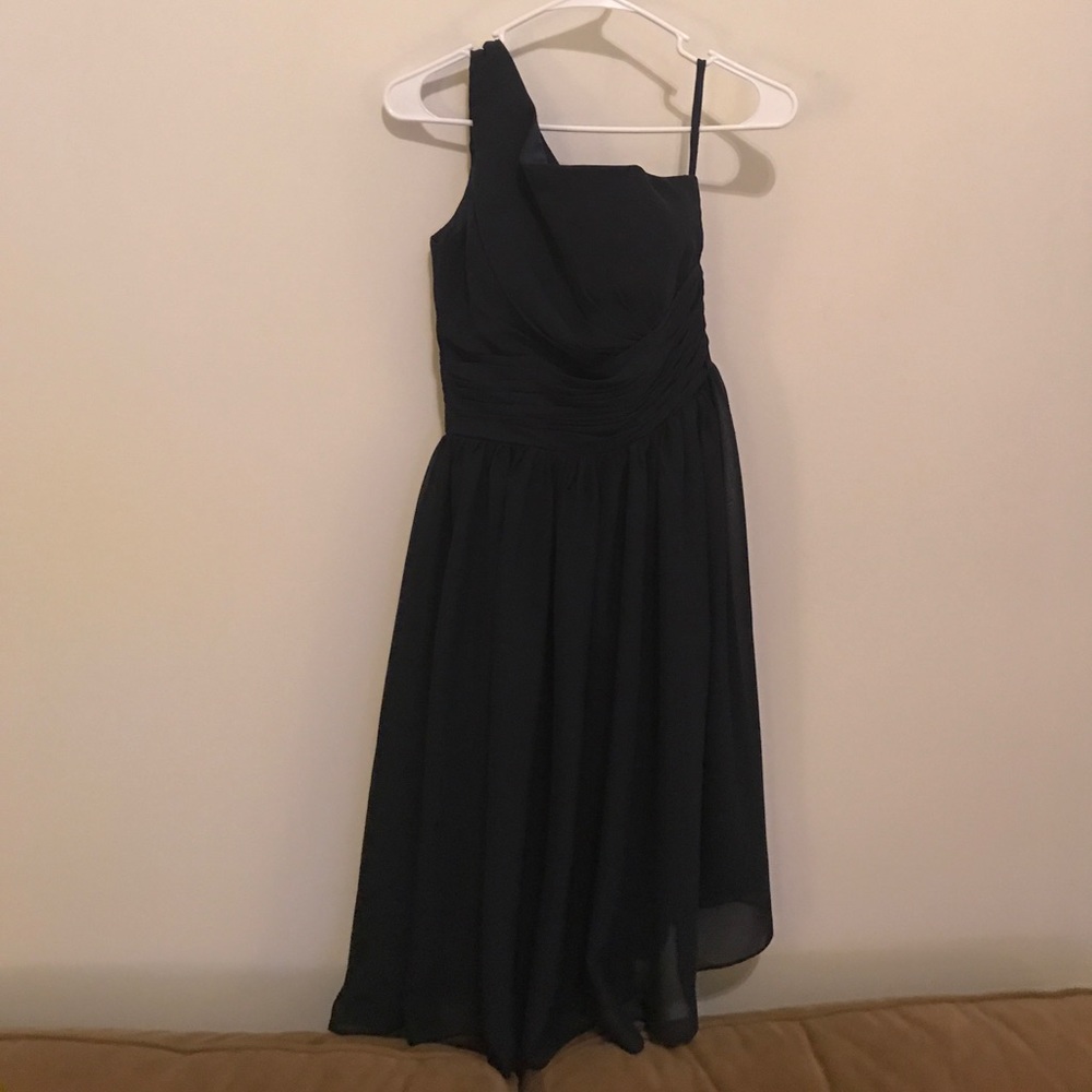 Navy One Shoulder Chiffon Dress
