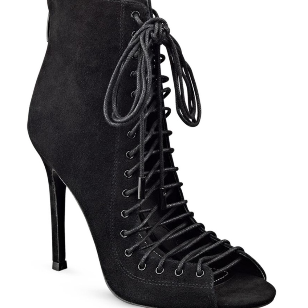 New Open Toe Lace Up Suede Ginny Booties
