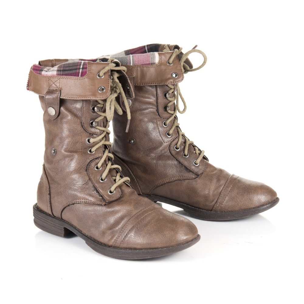 Steve Madden adjustable brown leather combat boots
