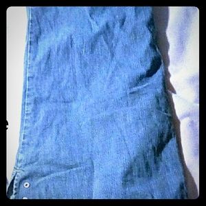 Long, blue denim skirt