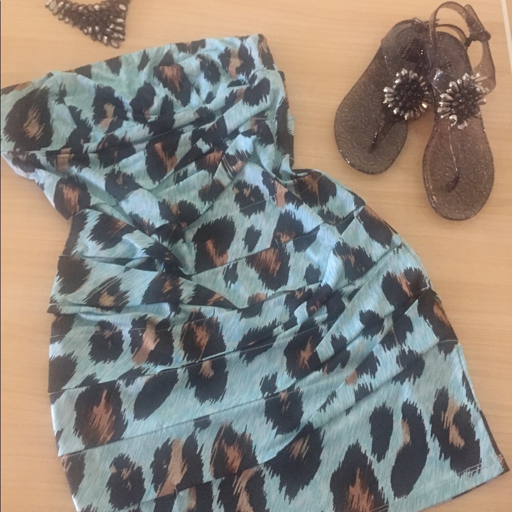 Leopard Print Turquoise Mini Dress