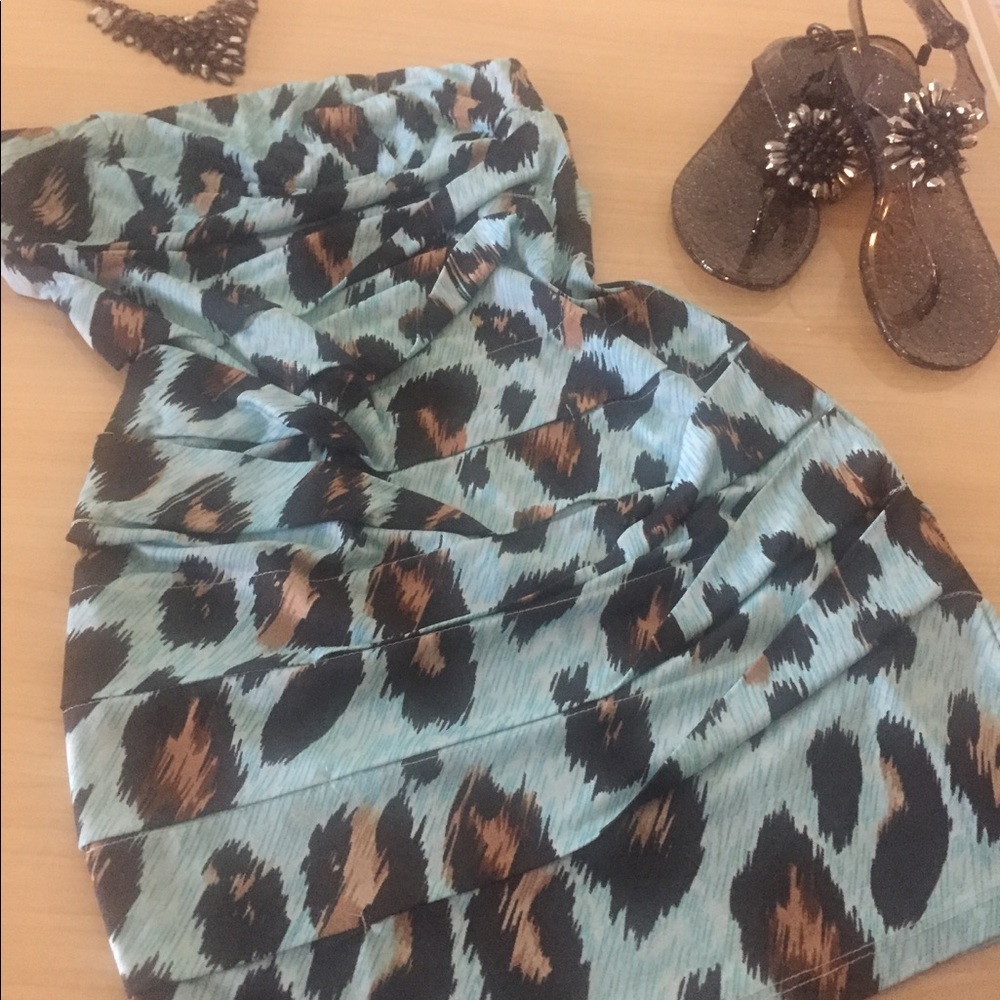 Leopard Print Turquoise Mini Dress - Picture 4 of 4