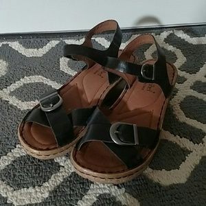 Josef Seibel black cork heeled sandals size 38