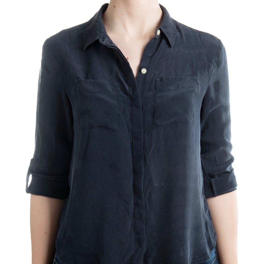Ann Taylor Pure Silk Button-Down Blouse Hi-Lo