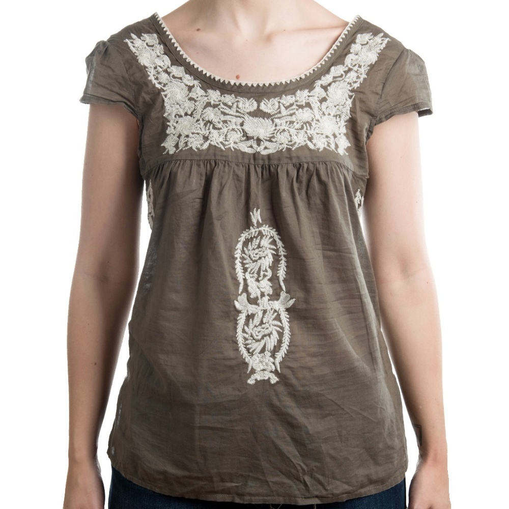 Buckle Embroidered Boho Top with Bow Detail