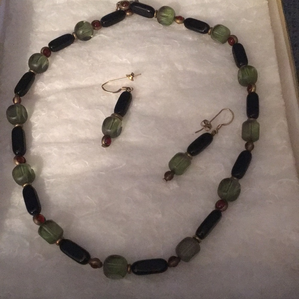 Art Deco style glass necklace and earrings