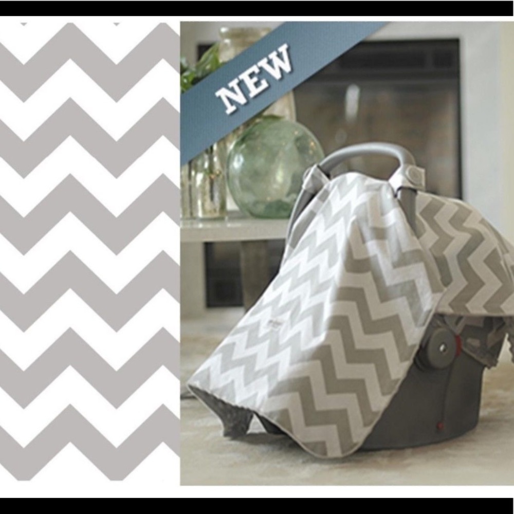 NIP Car seat Canopy grey chevron with minky