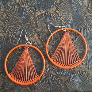 Orange string hoop earrings