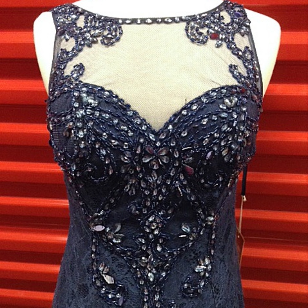 NEW Gown Party Prom Evening Long Lace Dress Navy