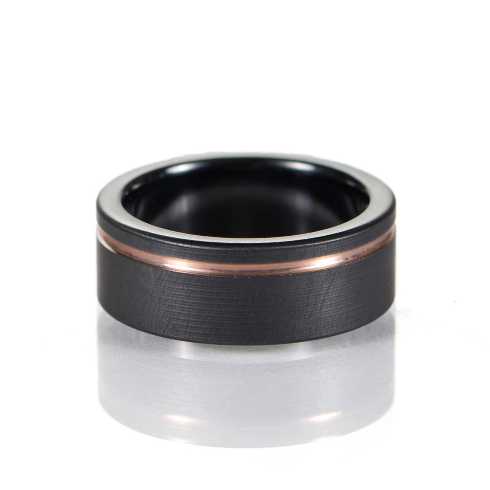 14K Rose Gold Black Zirconium Wedding Band