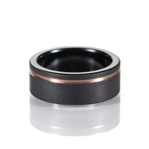 14K Rose Gold Black Zirconium Wedding Band