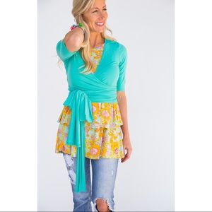 Agnes and Dora Aqua Teal Wrap Top M NEW