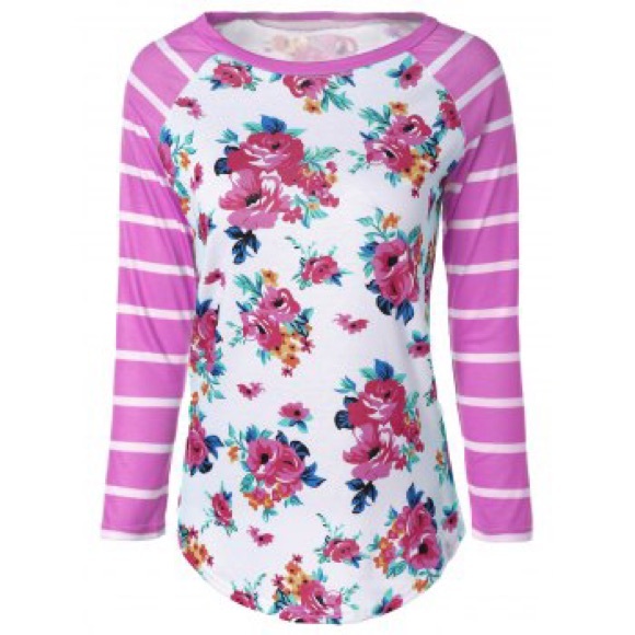 Tops - FINAL ❌ SALE! FLORAL BASEBEALL TEE Raglan TOP PINK