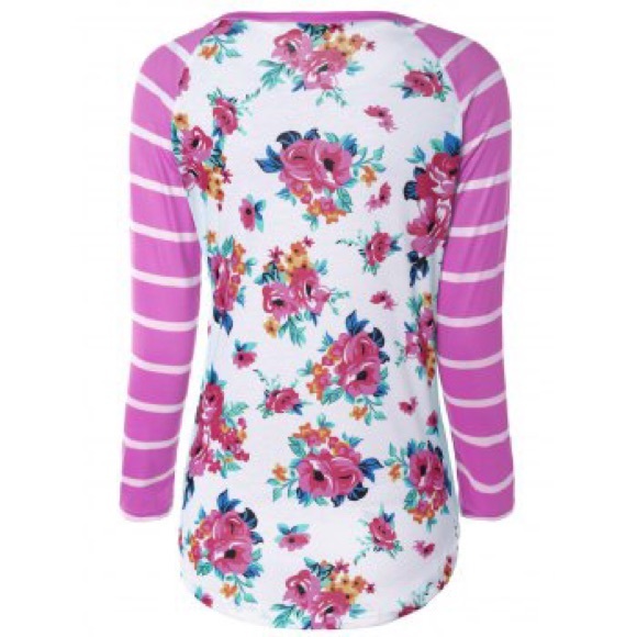 FINAL ❌ SALE! FLORAL BASEBEALL TEE Raglan TOP PINK - Picture 2 of 2