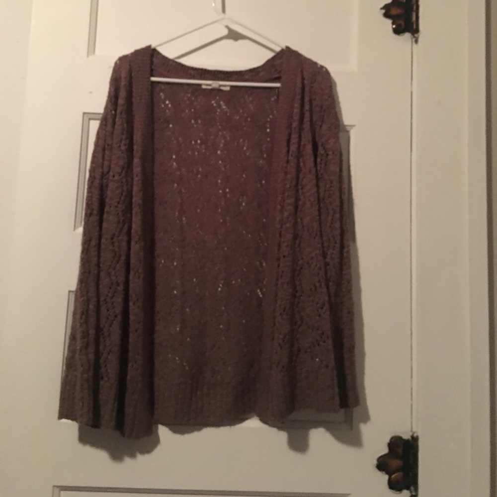 Brown loose knit cardigan sweater
