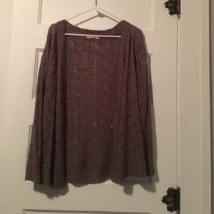 Brown loose knit cardigan sweater