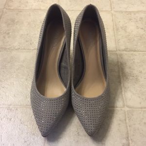 Gray Suede Heels with Rhinestones
