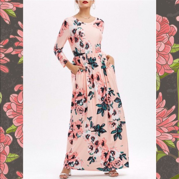 Dresses & Skirts - 🆕FLORAL PALE PINK LONG SLEEVE MEDIUM MAXI DRESS👗