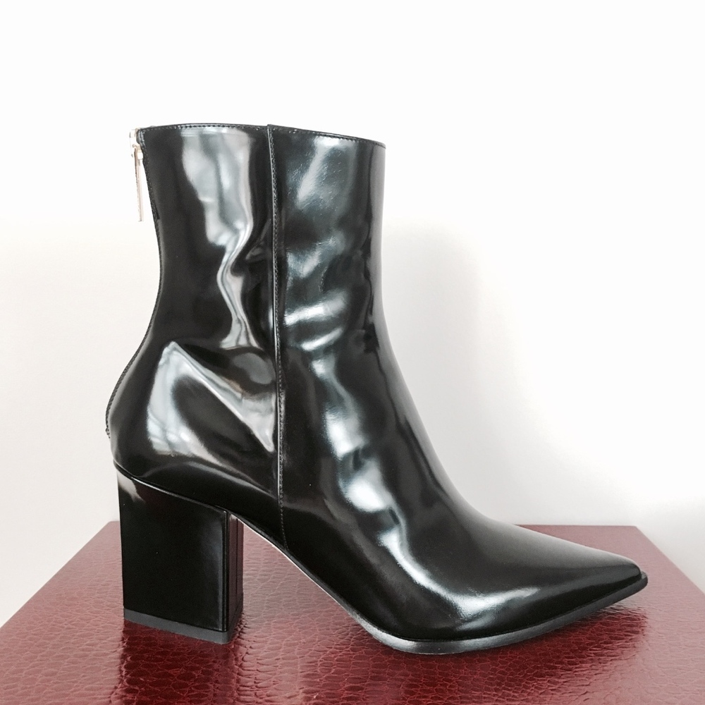Tamara Mellon Shiny Black Leather Ankle Boots