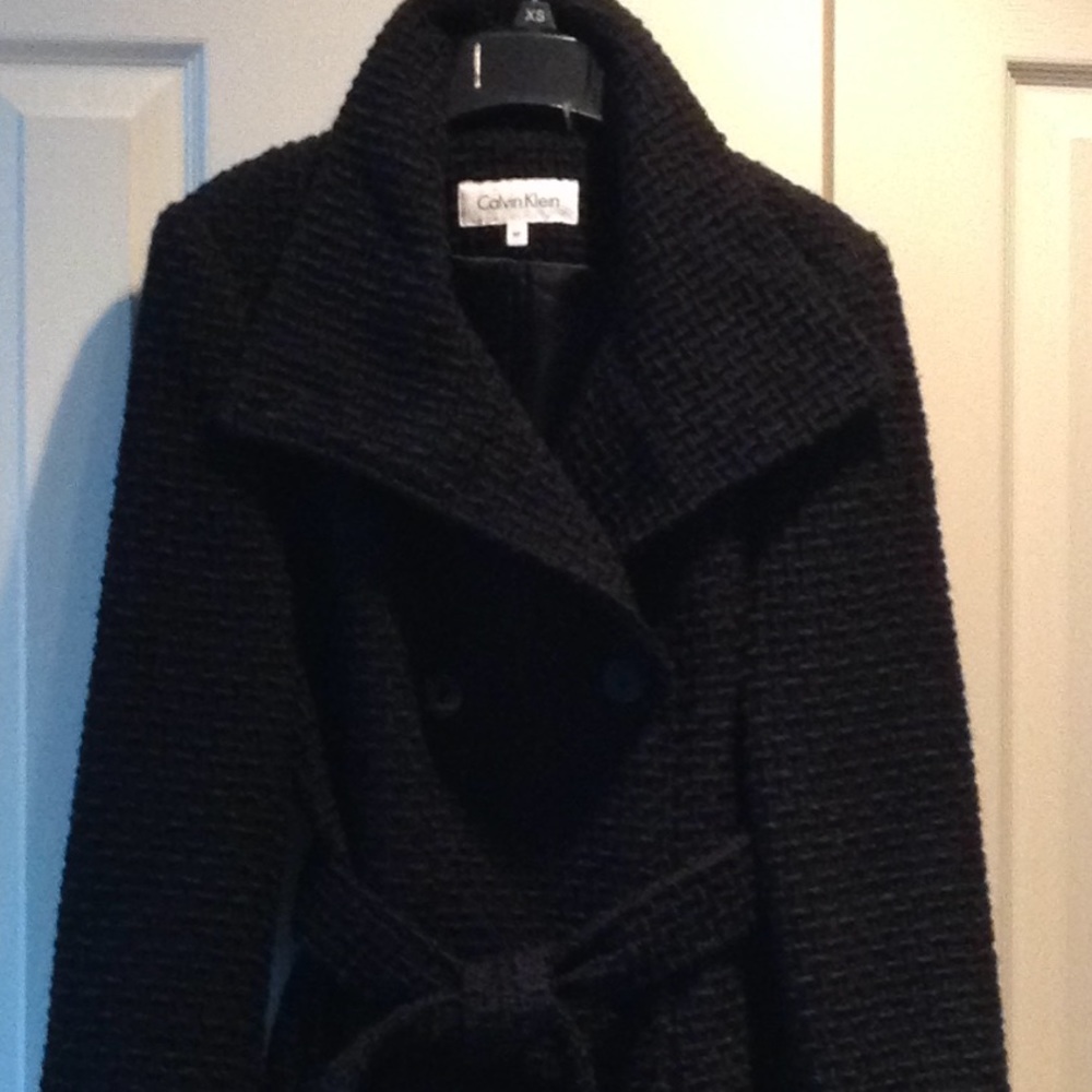 Calvin Klein Belted Bouclé Pea Coat.