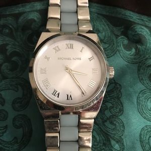 Michael Kors Roman numeral silver and blue watch