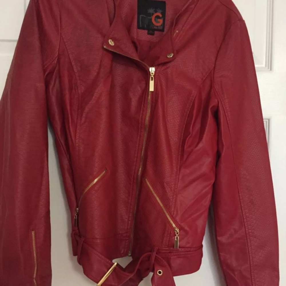 Guess Red Gold Leather Jacket