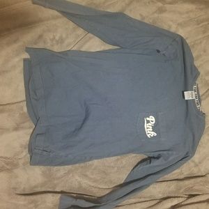 SOLD!!PINK denim blue long sleeve campus tee