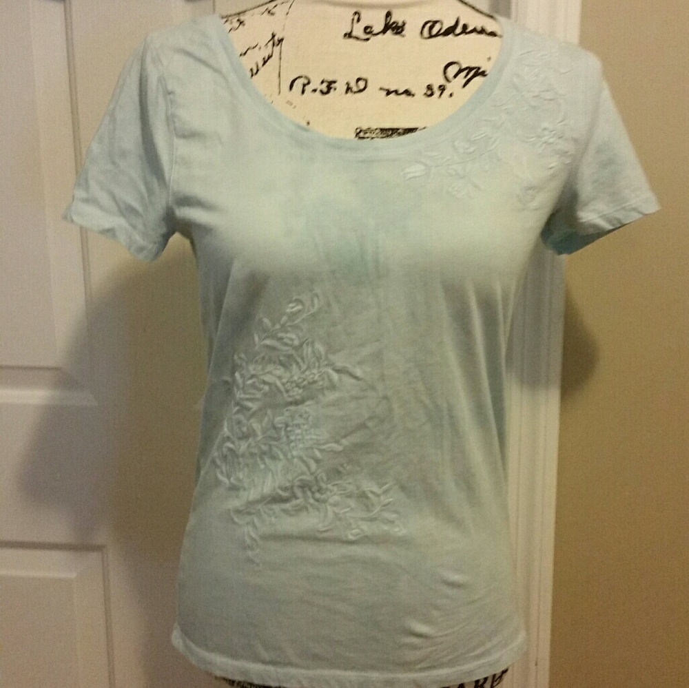 Lauren Jean Co. Pale Blue Embroidered Tee