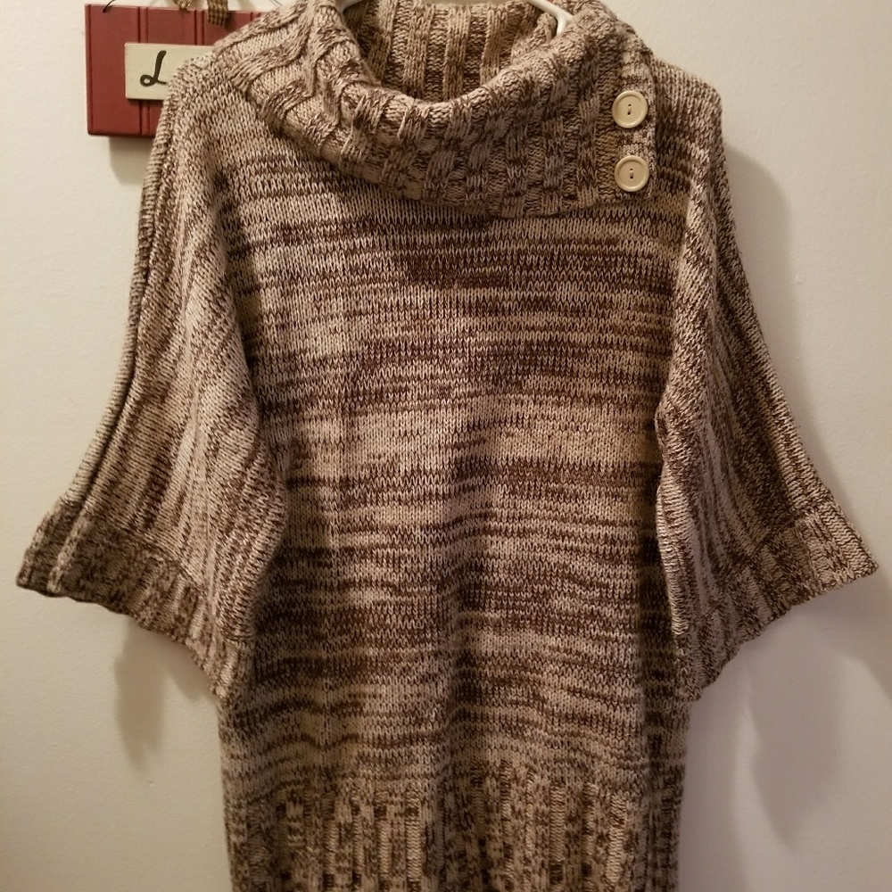 ALLEGRA Sweater Cowl Neck w/ Butttons Brown/ Tan