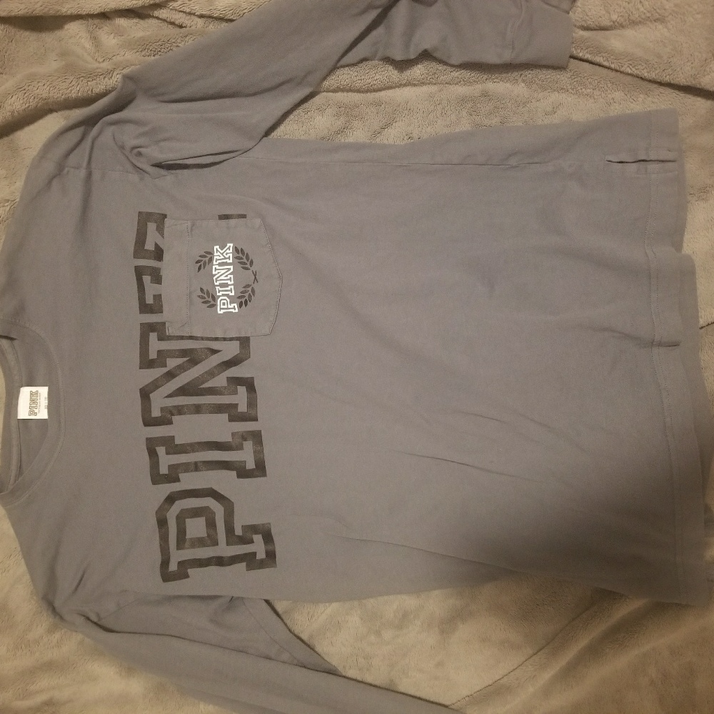 SOLD ON Ⓜ️!!PINK Gray long sleeve campus tee