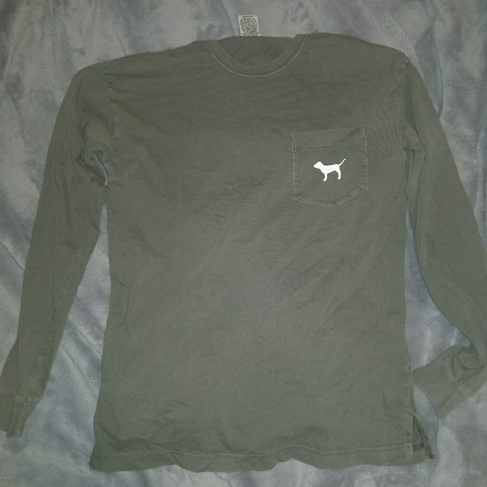 SOLD!!!PINK olive green long sleeve campus tee