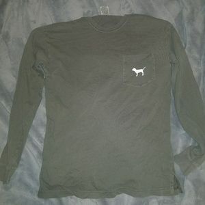 SOLD!!!PINK olive green long sleeve campus tee