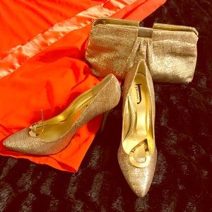 Size 12 J. Renee Gold Pumps and Clutch