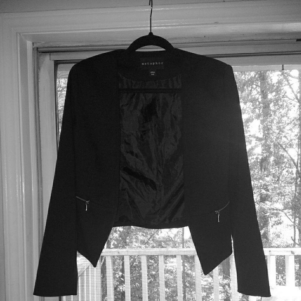 🍁Collarless Cropped Blazer w/ Zipper Detail