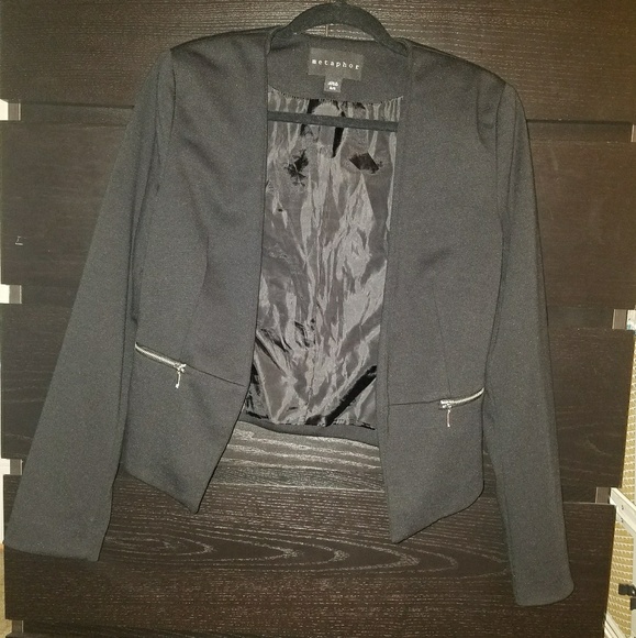 🍁Collarless Cropped Blazer w/ Zipper Detail - Picture 3 of 8