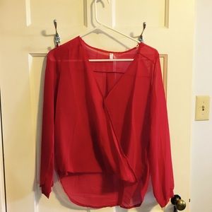 Sheer red long sleeve shirt from Zara