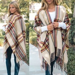 Plaid Wrap Poncho - Oatmeal