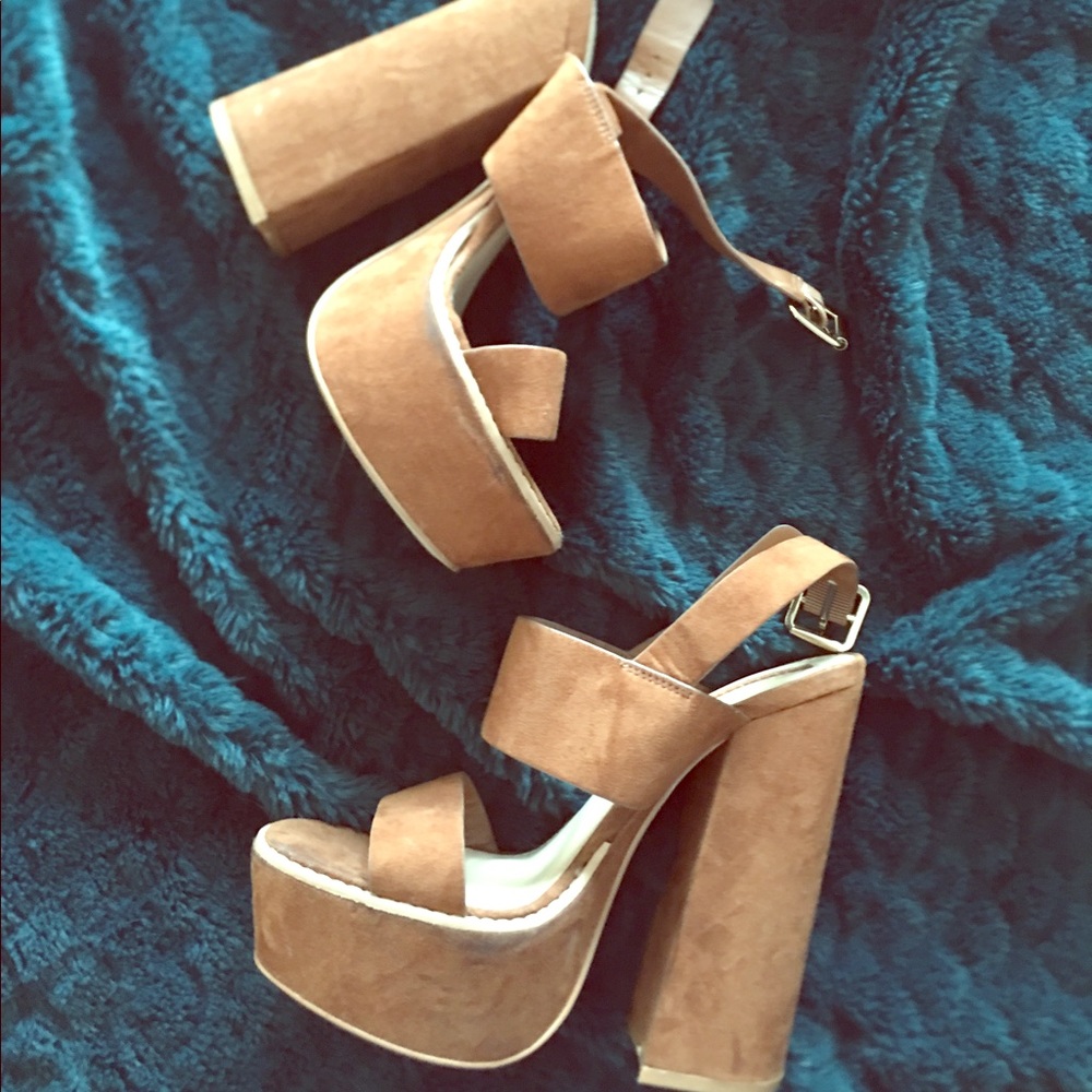 Camel chunky heels.