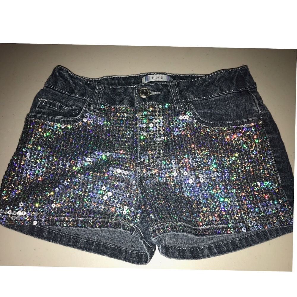 PIPER Glitter shorts for girls with denim back