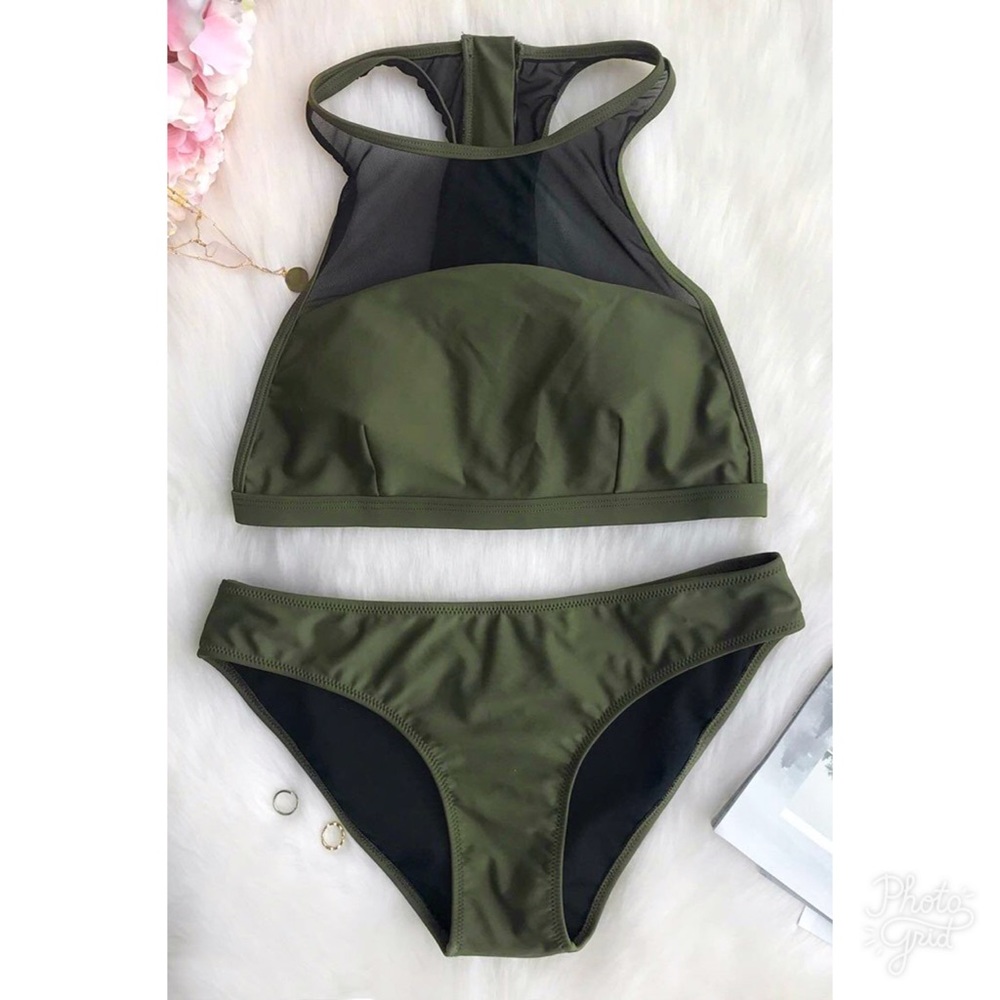 Army Green Naughty Tomboy Tank Bikini Set