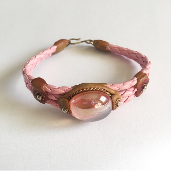 Jewelry - Pink rope bracelet with leather accents