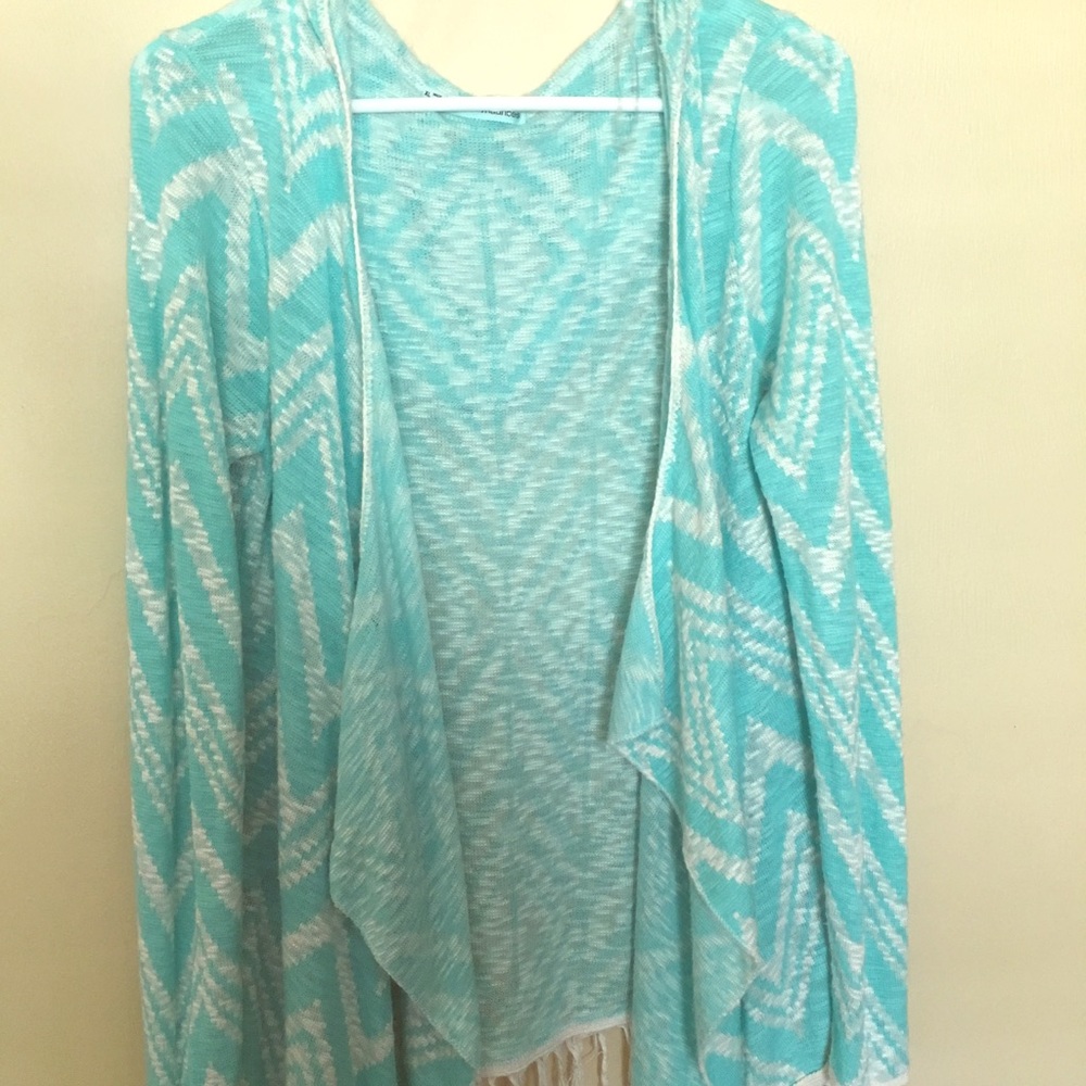 Blue and white cardigan with fringe