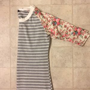 Baseball Style Stripe & Floral Midi Dress