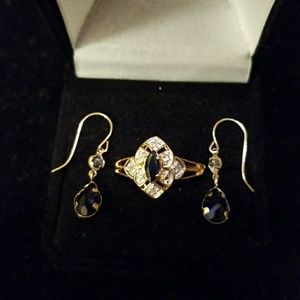 Sapphire and Diamond Ring and Earrings, 10kt YG!