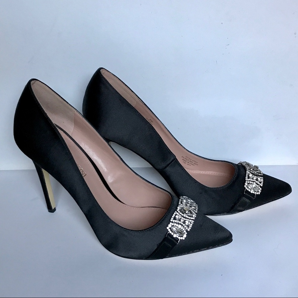 NEW Satin Enzo Angiolini Heels Rhinestone Toe