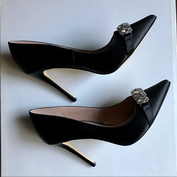 NEW Satin Enzo Angiolini Heels Rhinestone Toe - Picture 3 of 6