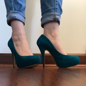 ALDO - Blue/Green Suede Almond Toe Platform Heels
